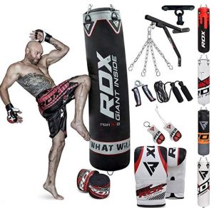 RDX brand punching bag kit with gloves and wall brackets and hand wraps